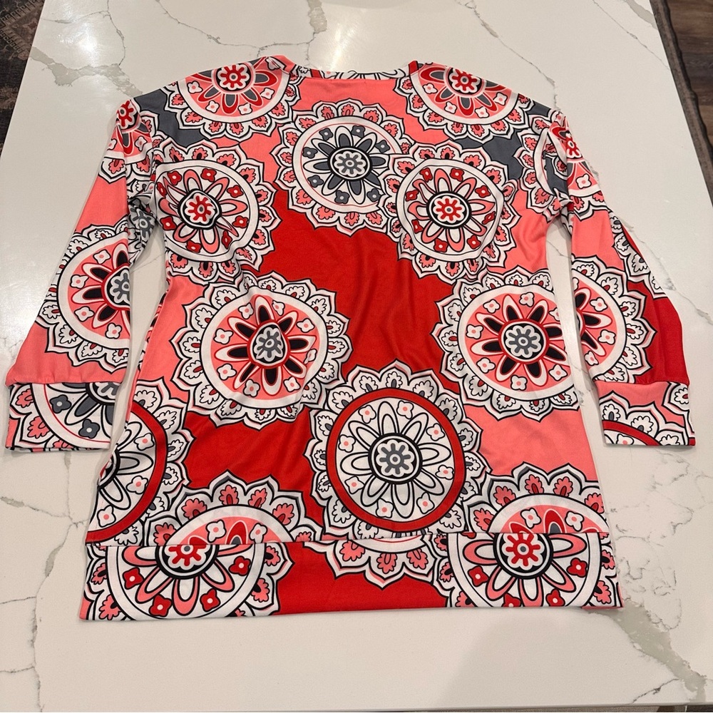 Ouges Womens Orange Damask Floral Print Blouse To… - image 5